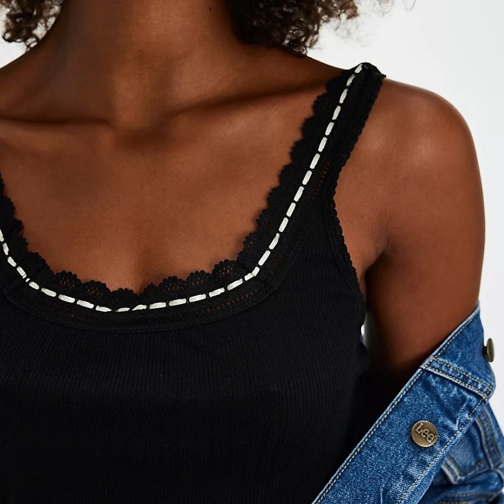 Free People Only You Tank, Ribbon Detail Tank Top, Size M, Black, NWT - Picture 3 of 6